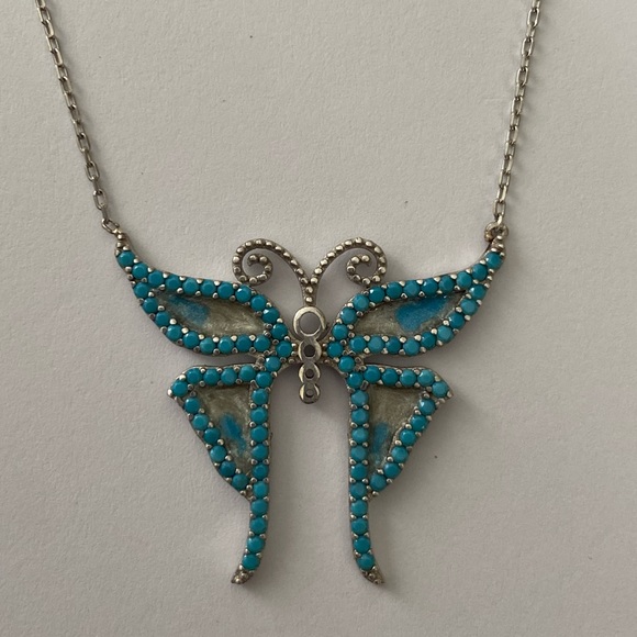 🦋925 Silver butterfly turquoise enamel necklace - Picture 6 of 9